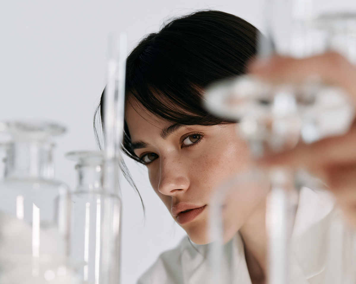 Femme dans un laboratoire cosmétique
